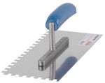 Trowel Strend Pro Premium, BlueWood, wooden handle, 280x130 mm, 4 mm notch, 0.7 mm, stainless steel