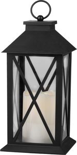 Lampáš MagicHome Vianoce, LED teplá biela, 3xAAA, plast, časovač, čierny, 14x14x32.2 cm, pohyblivý plameň