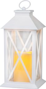 Lantern MagicHome Christmas, LED warm white, 3xAAA, plastic, timer, white, 14x14x32.2 cm, flickering