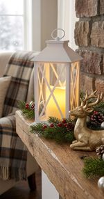 Lantern MagicHome Christmas, LED warm white, 3xAAA, plastic, timer, white, 14x14x32.2 cm, flickering