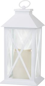 Lampáš MagicHome Vianoce, LED teplá biela, 3xAAA, plast, časovač, biely, 14x14x32.2 cm, pohyblivý plameň