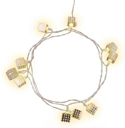 Füzér MagicHome Karácsony Metal Cube, ezüst, 2xAA, világítás, beltéri