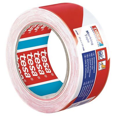 Szalag tesa® PRO Marking, ragasztó, figyelmeztető, piros-fehér, 50 mm, Hossz: 33 m