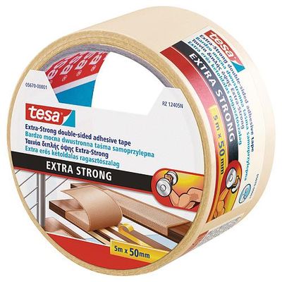 Szalag tesa® Extra STRONG Permanent, kétoldalas ragasztó, fólia, fehér, 50 mm, Hossz: 5 m