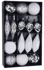 Gömbök MagicHome Karácsony, szett, 16 db, fehér - ezüst, karácsonyfára, 8-15 cm