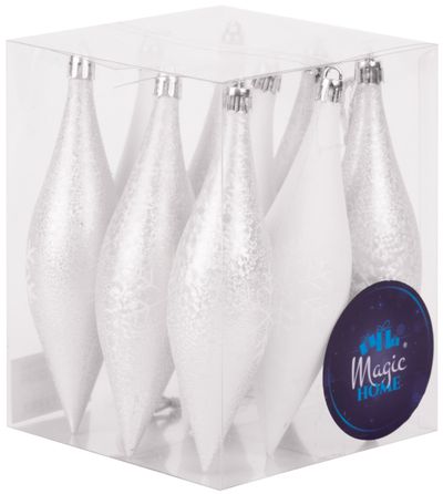 Ball MagicHome, spikes, 9 pcs, 14x4 cm, white - silver, for Christmas tree