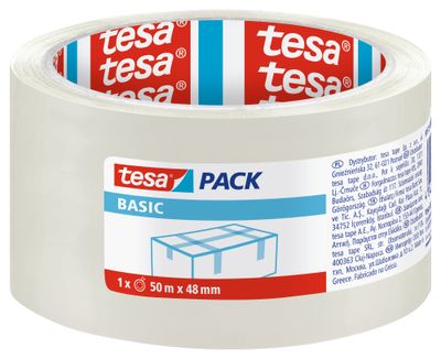 Tape tesa® BASIC, packaging, basic, transparent, 48 mm, L-50m