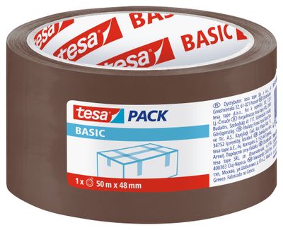 Szalag tesa® BASIC, csomagoló, ragasztó, barna, 48 mm, L-50 m