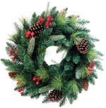 Veniec MagicHome Vianoce, Berry, prírodný, s čečinou a šiškami, 40 cm