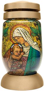 Mécses Bolsius S03 3D Mária Jézussal, ólomüveg, 22 cm, sírra, 36 órás töltettel