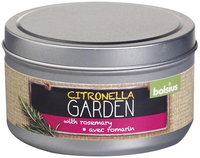 Gyertya Bolsius Jar Citronella, rovarriasztó, rozmaring, fém dobozban