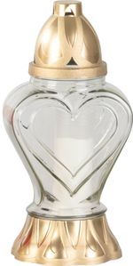 Grave Candle, glass, with heart, 40 h, 110 g, 31.5 cm, for grave, mix of colours