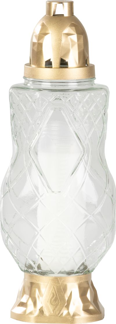 Grave gyertyatartó, átlátszó üveg, 62 h, 180 g, 36 cm, sírhoz