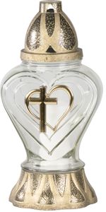 Candle holder Heart, clear glass, 40 h, 110 g, 33 cm, for grave, mix of colours