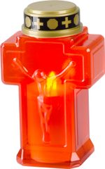 Gyertya MagicHome, kereszt, LED, sírra, piros, 2xAA, 15,3x6,8 cm, (2xAA elem a csomag része)