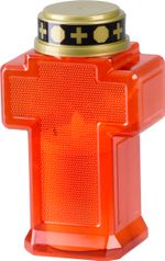 Gyertya MagicHome, kereszt, LED, sírra, piros, 2xAA, 15,3x6,8 cm, (2xAA elem a csomag része)
