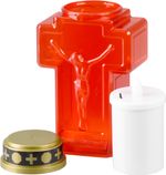 Gyertya MagicHome, kereszt, LED, sírra, piros, 2xAA, 15,3x6,8 cm, (2xAA elem a csomag része)