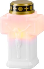 Gyertya MagicHome, kereszt, LED, sírra, fehér, 2xAA, 15x9 cm, (2xAA elem a csomag része)