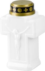 Gyertya MagicHome, kereszt, LED, sírhoz, fehér, 2xAA, 15x9 cm, (csomag része 2xAA)