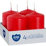 Candles AURA, cylinder, red, 40x60mm, 7h, 55g, pack of 4