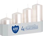 Candles AURA, graduated, cylinder, white pearl, 50mm, 48/70/90/110/130mm, pack of 4