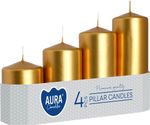 Candles AURA, graduated, cylinder, gold metallic, 50mm, 48/70/90/110/130mm, pack of 4
