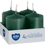Candles AURA, cylinder, dark green, 40x60mm, 7h, 55g, pack of 4