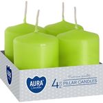 Candles AURA, cylinder, light green, 40x60mm, 7h, 55g, pack of 4