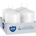 Candles AURA, cylinder, white, 40x60mm, 7h, 55g, pack of 4