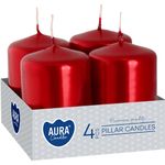 Candles AURA, cylinder, red metallic, 40x60mm, 7h, 55g, pack. 4pcs
