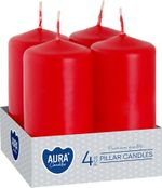 Candles AURA, cylinder, red, 40x80mm, 9h, 80g, pack of 4