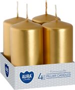 Candles AURA, cylinder, gold metallic, 40x80mm, pack of 4