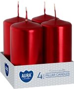 Candles AURA, cylinder, red metallic, 40x80mm, 9h, 80g, pack. 4pcs