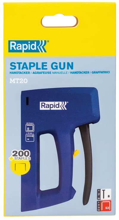 Tűzőgép RAPID MT20, kézi, 200 kapocs, kék, 45x92x185mm
