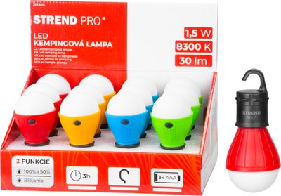 Lámpa Strend Pro Camping C748, kemping lámpa, égő forma, 3x AAA, piros/kék/zöld/narancssárga, 12 db