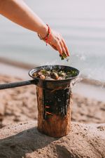 Swedish torch Strend Pro WOODSON, portable fire pit, natural stove, cooking log, camping, campfire,