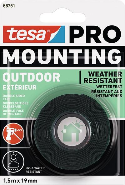 Szalag tesa® Mounting PRO Outdoor, szerelő, kétoldalas, ragasztó, 19 mm, Hossz: 1,5 m