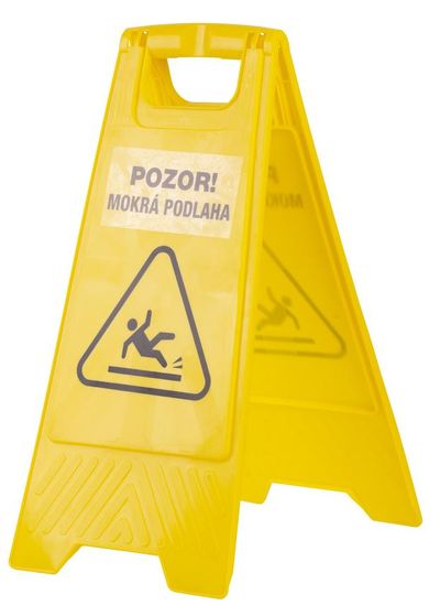 Warning sign, "CAUTION, WET FLOOR", 60x30 cm, labeled, text in EN and SK