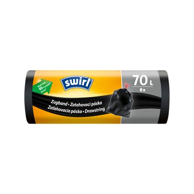 Sacks Swirl, extra strong, for waste, drawstring, black, 70 lit., pack. 8 pcs