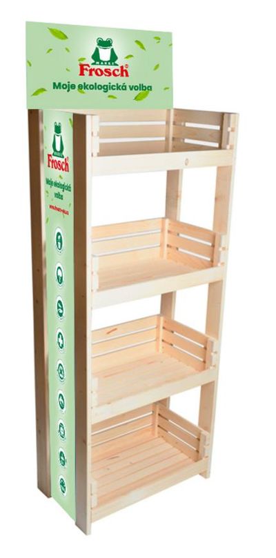 Stand Frosch, 2x side panel and 1x top card, display, wooden, W 600/H 1400/D 400 mm