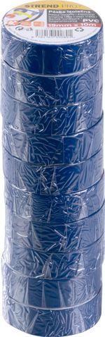 Tape Strend Pro, 19 mm, L-10 m, max. 80°C, 600V, blue, insulating, adhesive, PVC, pack of 10 pcs