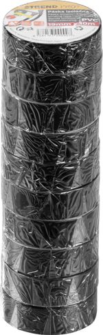 Tape Strend Pro, 19 mm, L-10 m, max. 80°C, 600V, black, insulating, adhesive, PVC, pack. 10 pcs