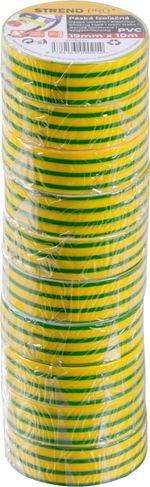 Tape Strend Pro, 19 mm, L-10 m, max. 80°C, 600V, green-yellow, insulating, adhesive, PVC, pack of 10
