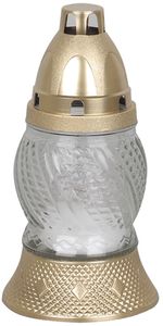 Grave lantern Grave, clear glass, gold, 8 h, 30 g, height 16 cm, for the grave