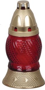 Grave lantern Grave, red glass, gold, 8 h, 30 g, height 16 cm, for grave