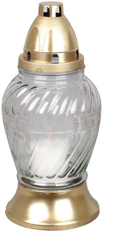 Grave lantern Grave, clear glass, gold, 28 h, 80 g, height 24,5 cm, for the grave
