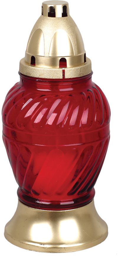 Grave lantern Grave, red glass, gold, 28 h, 80 g, height 24,5 cm, for grave