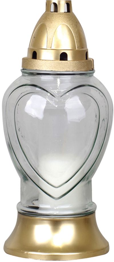 Grave lantern Grave, clear glass, with a heart, gold, 28 h, 80 g, height 25 cm, for the grave