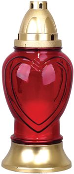 Grave lantern Grave, red glass, with heart, gold,  28 h, 80 g, height 25 cm, for grave