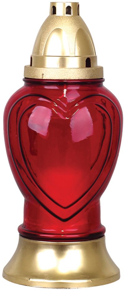 Grave lantern Grave, red glass, with heart, gold, 28 h, 80 g, height 25 cm, for grave